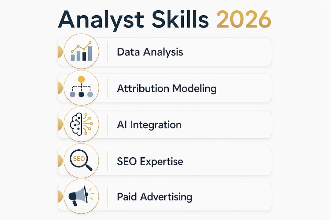 Infographic showing key digital marketing analyst skills