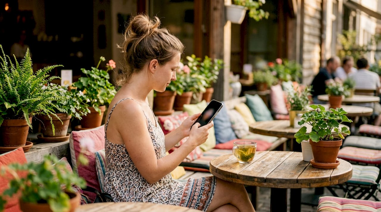 Woman editing vertical video on smartphone