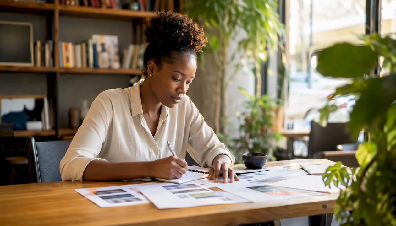 Close-up of woman planning marketing campaign