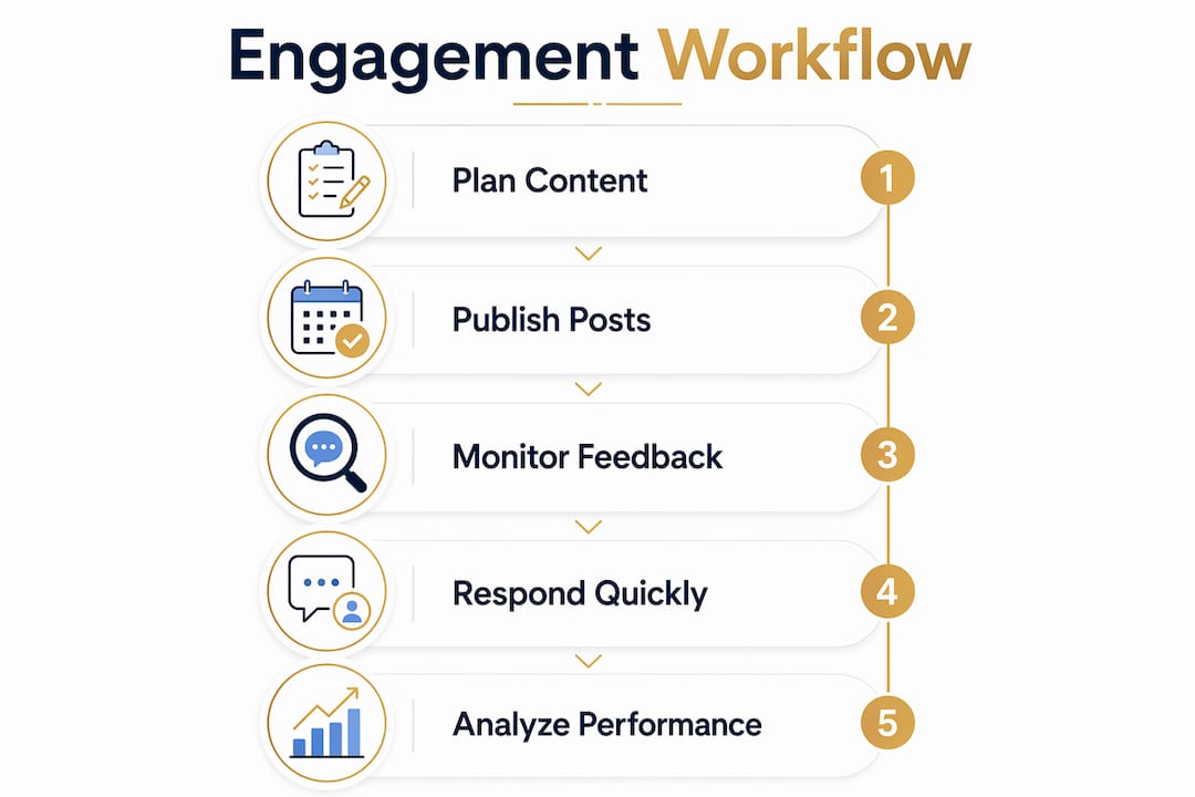 Infographic detailing social media engagement workflow steps