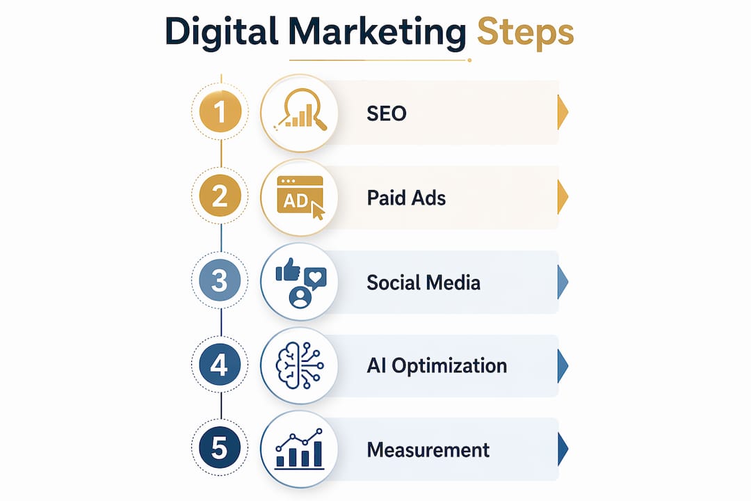 Infographic showing digital marketing strategy steps