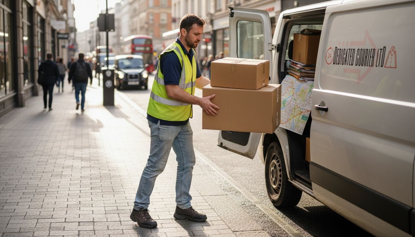 Courier unloading parcels in London street