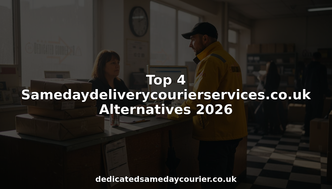 Courier dropping packages at busy dispatch office