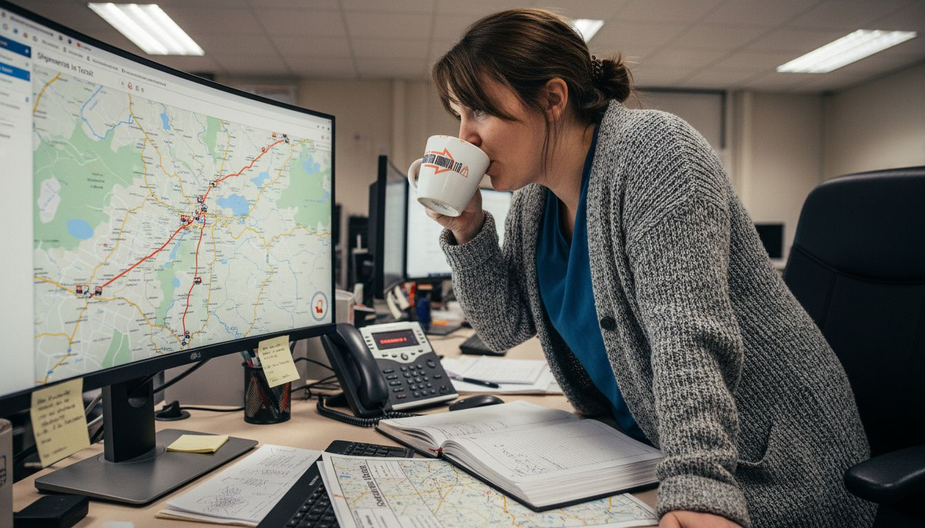 Manager tracking courier in transit with map