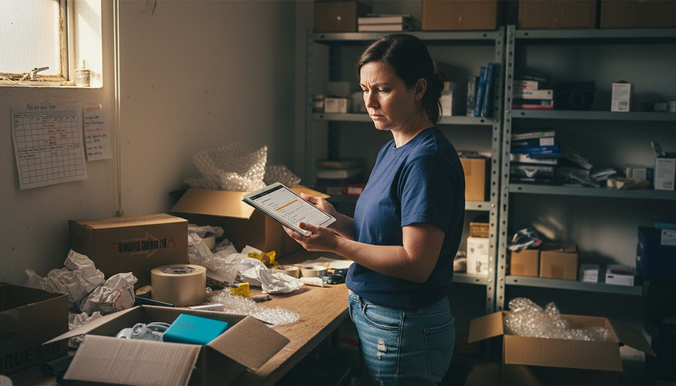 Business owner using tablet for courier tracking