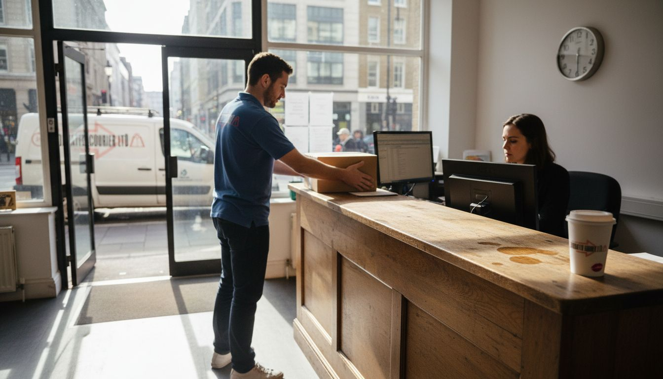 Courier delivers package to UK office reception
