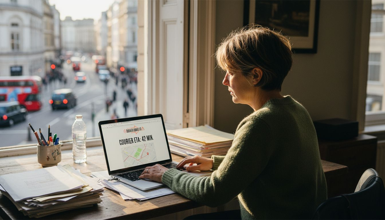 Business owner books tracked courier delivery