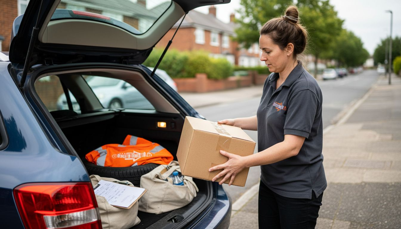 Courier placing parcel for dedicated delivery