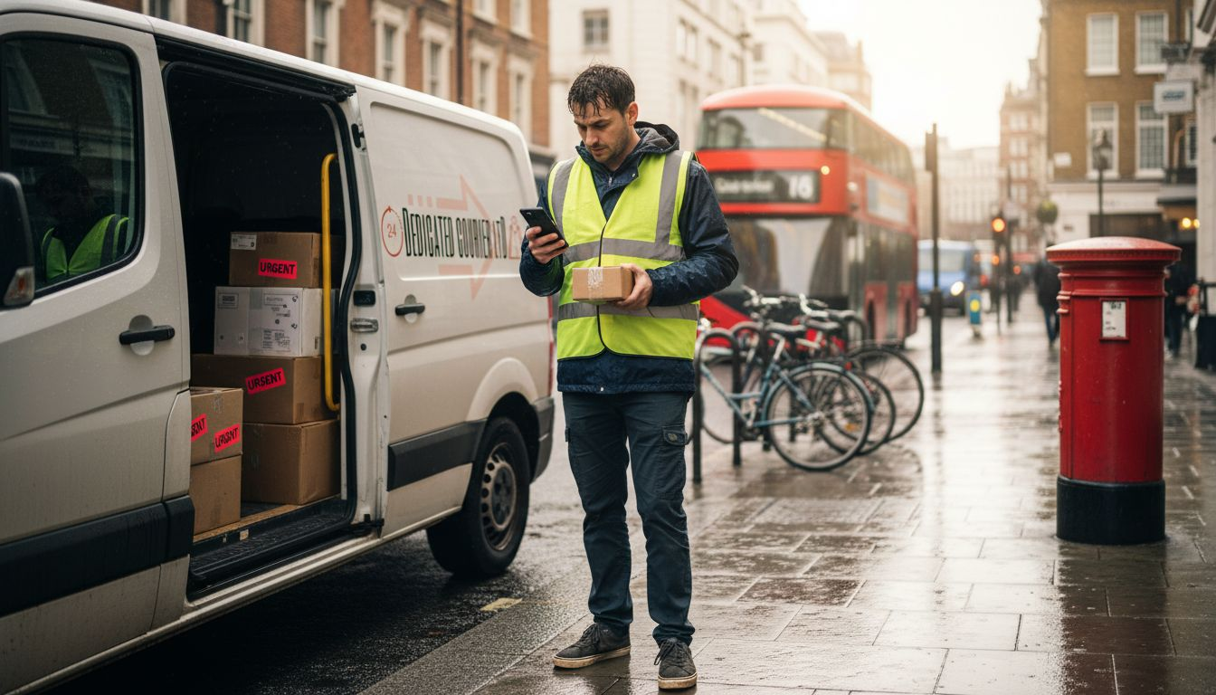 Courier with parcels on London street