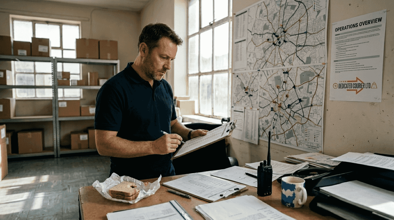 Courier coordinator reviews urgent delivery schedule