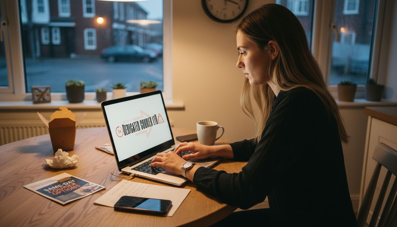 Woman booking courier late at night
