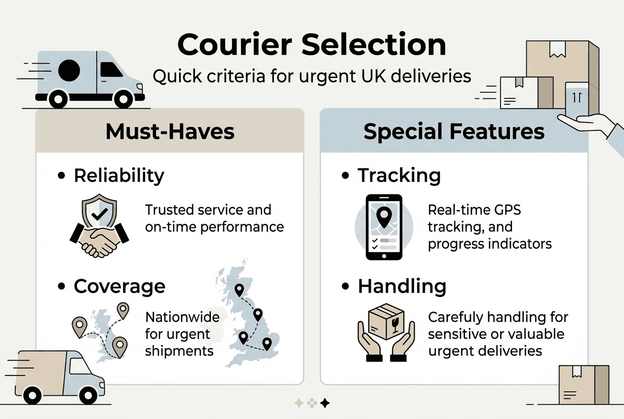 Infographic of urgent courier selection criteria
