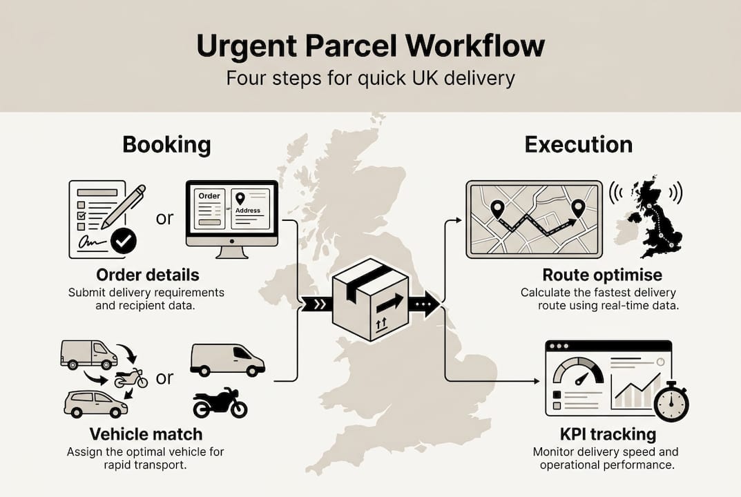 Infographic of four urgent delivery workflow steps