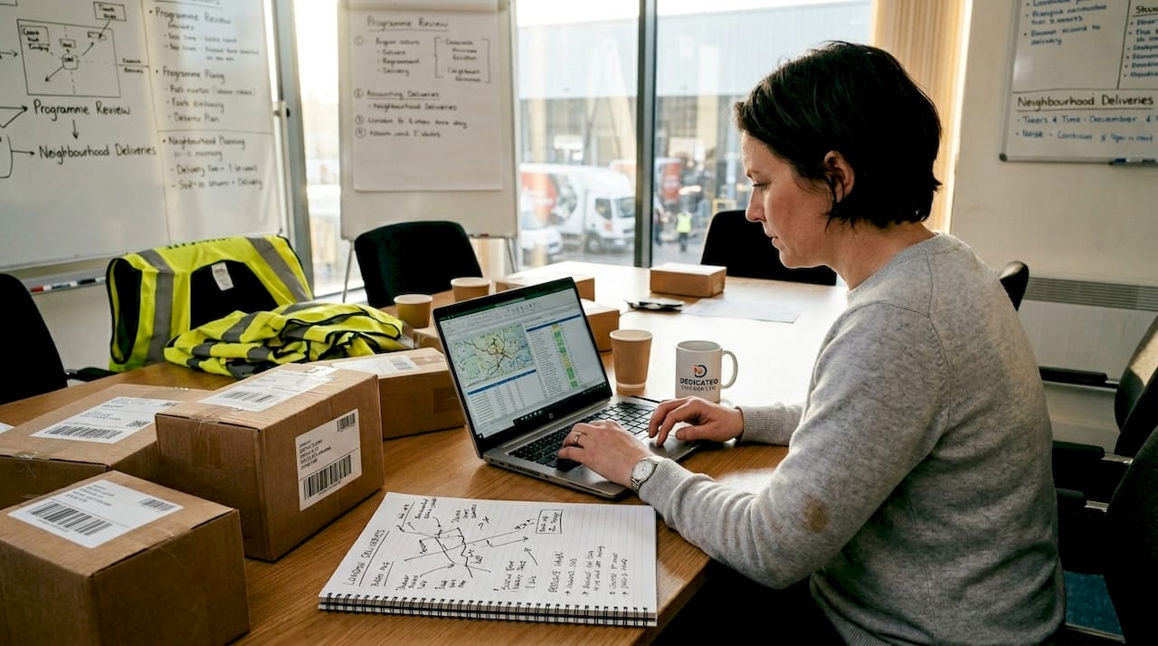 Logistics manager reviewing parcel delivery workflow