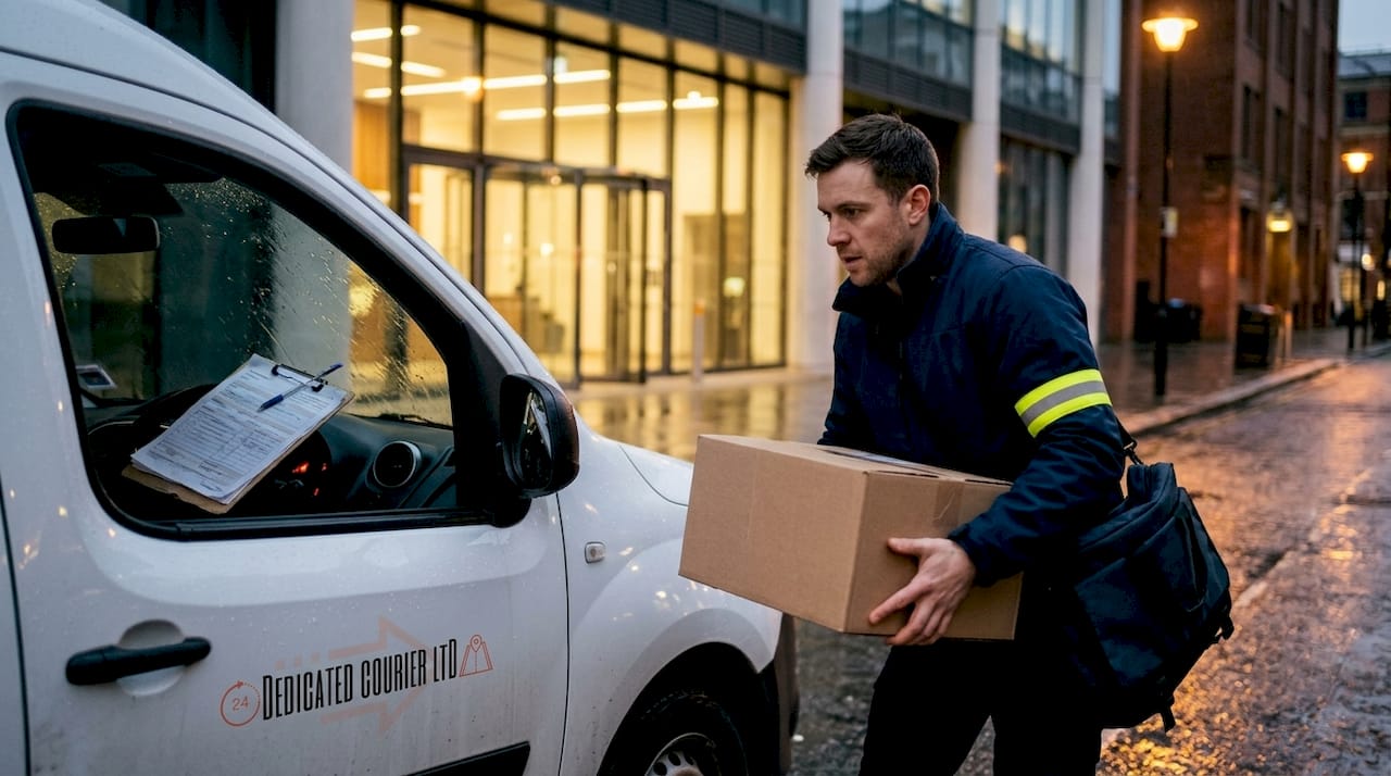Courier delivering urgent parcel late at night