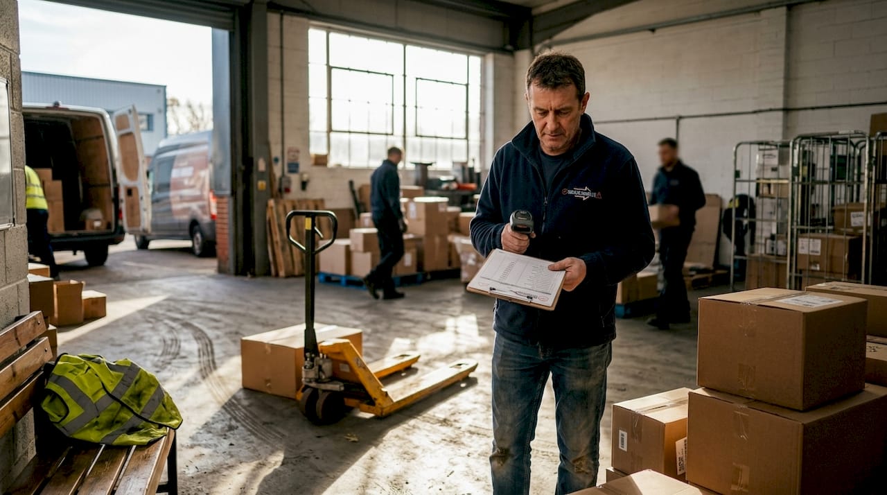 Logistics coordinator in busy courier depot