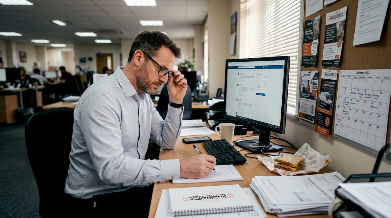 Manager checks courier provider satisfaction reviews