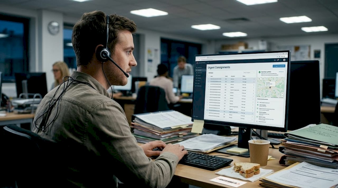 Logistics coordinator tracking live courier data