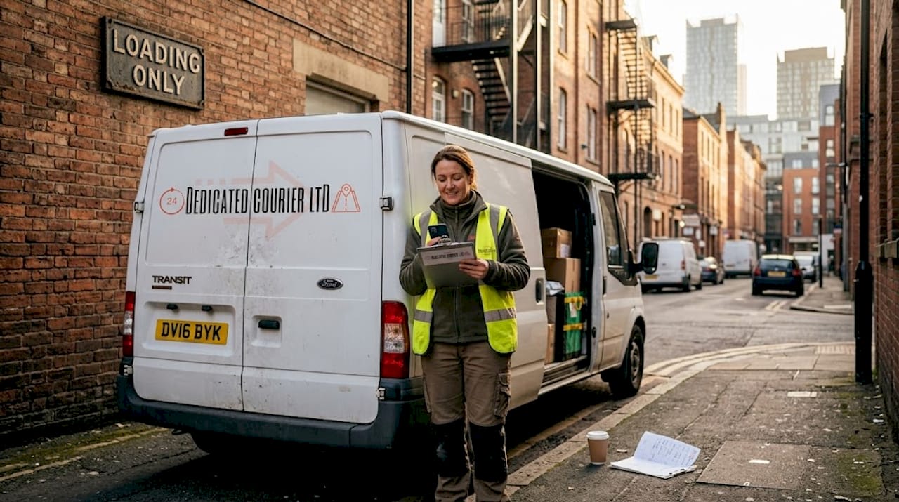 Courier checks phone after missed pickup
