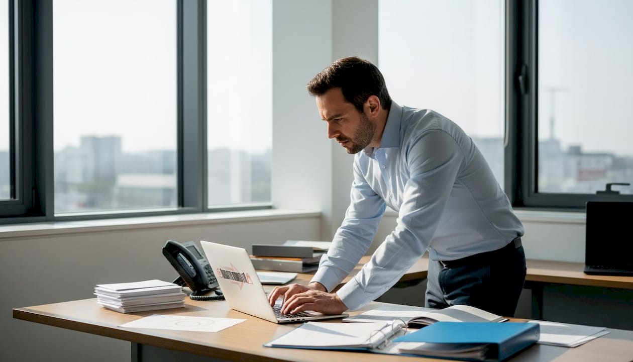 Coordinator booking urgent courier at office desk