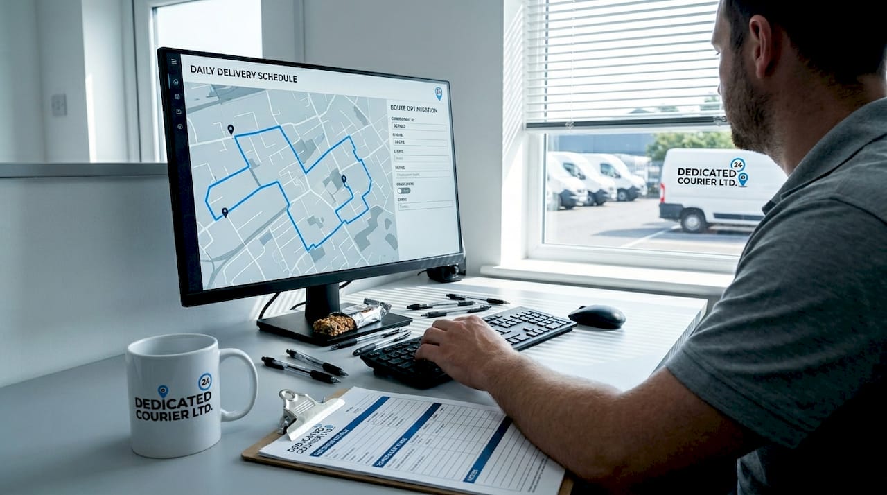 Dispatcher scheduling same-day delivery in office