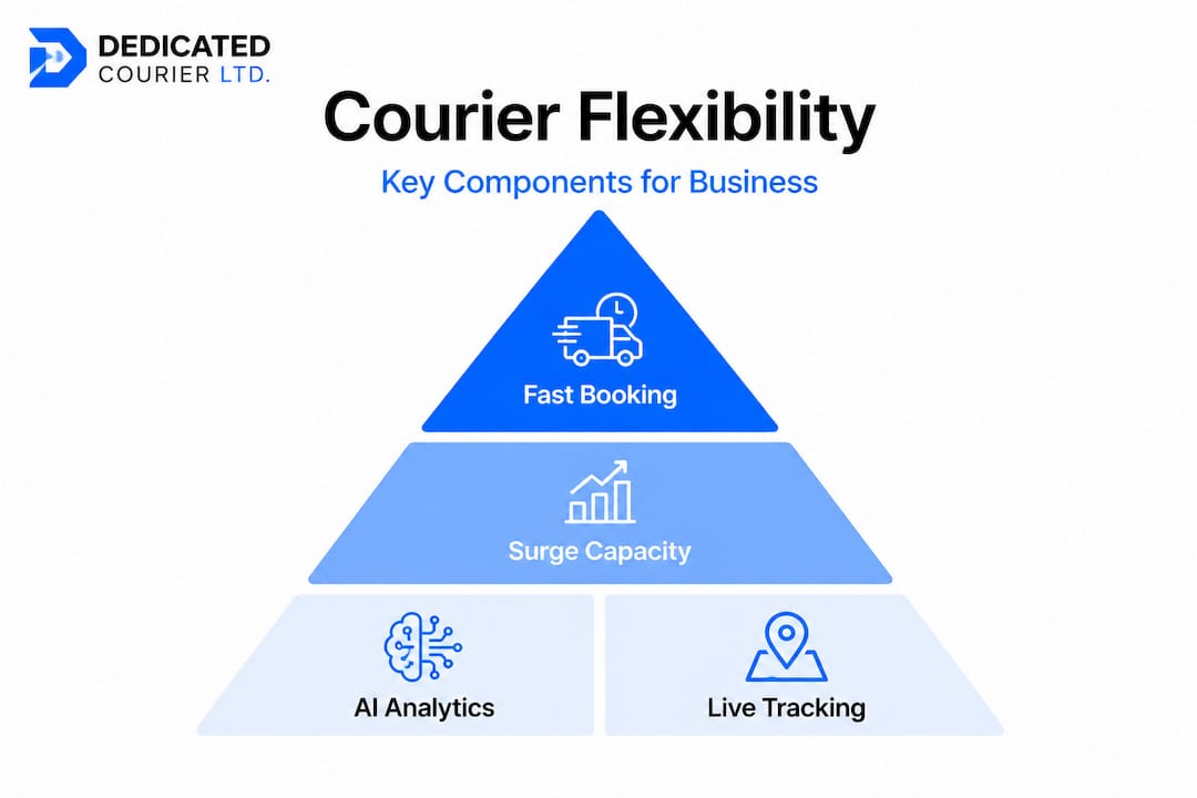 Infographic pyramid showing key courier flexibility components