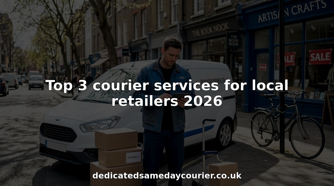 Courier driver checking tablet beside retail shops