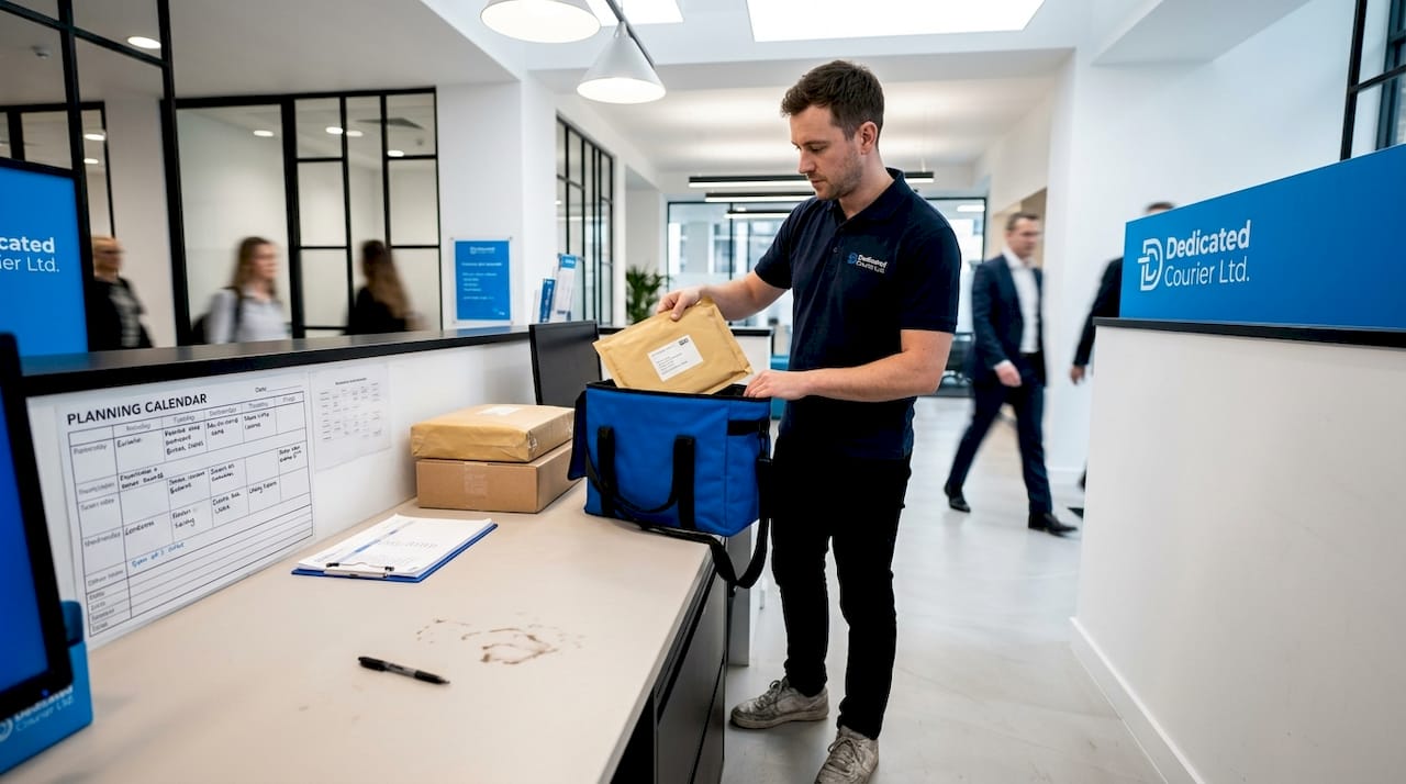 Courier preparing parcel with padded envelope