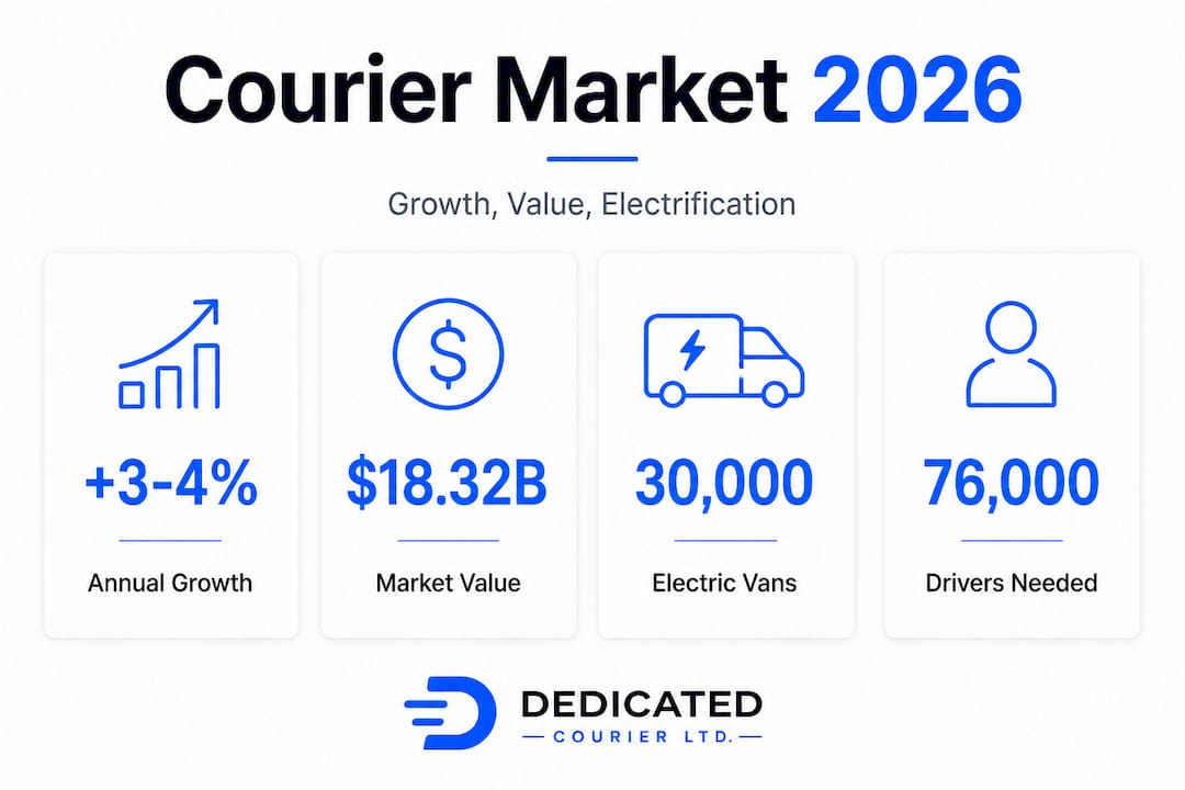 Infographic with UK courier market statistics for 2026