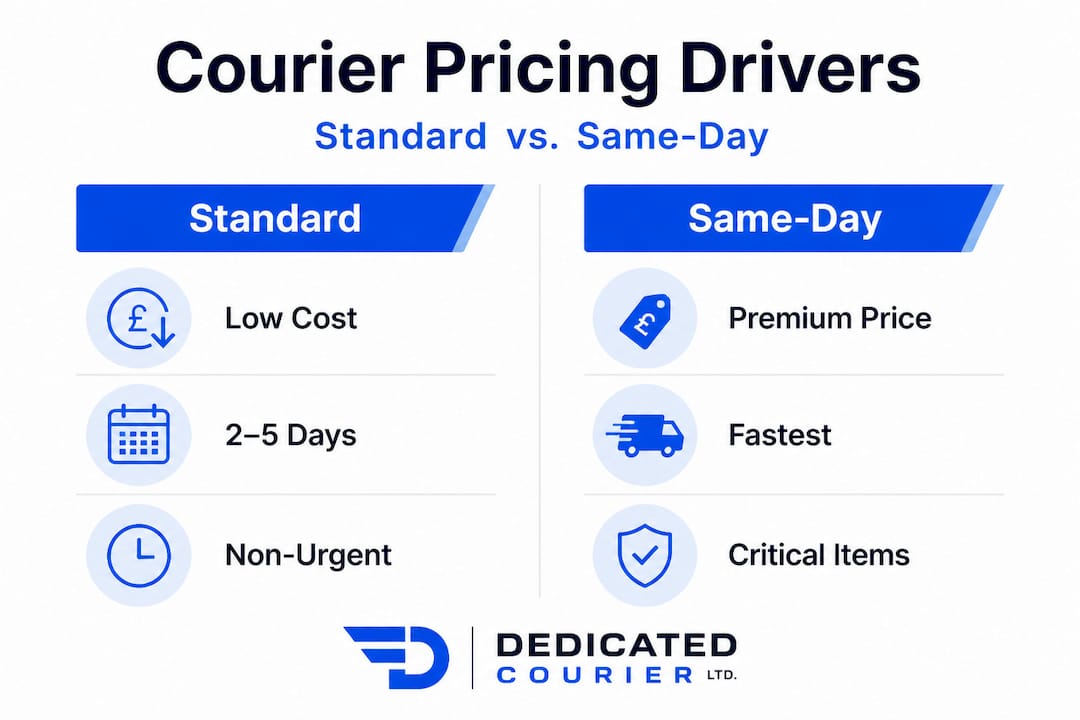 Infographic splitting standard and same-day courier price drivers