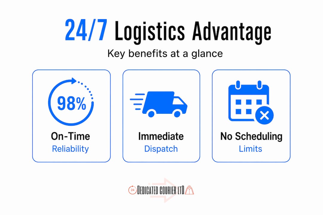 Infographic with 24/7 logistics performance stats