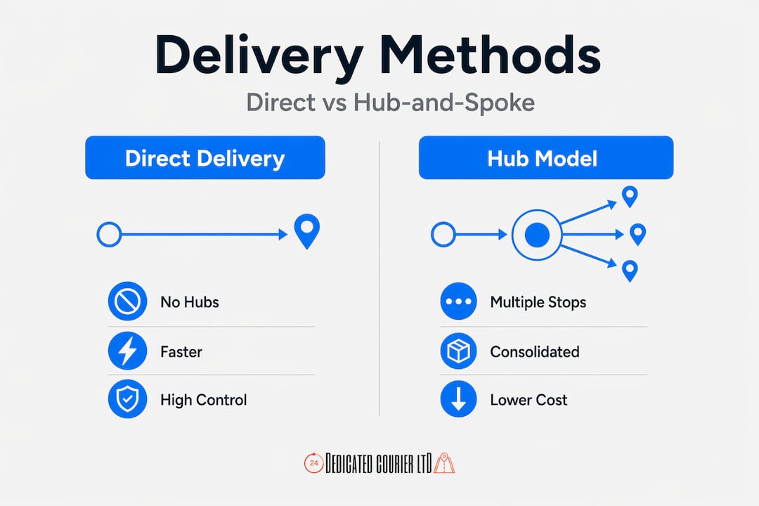 Infographic comparing direct delivery and hub models