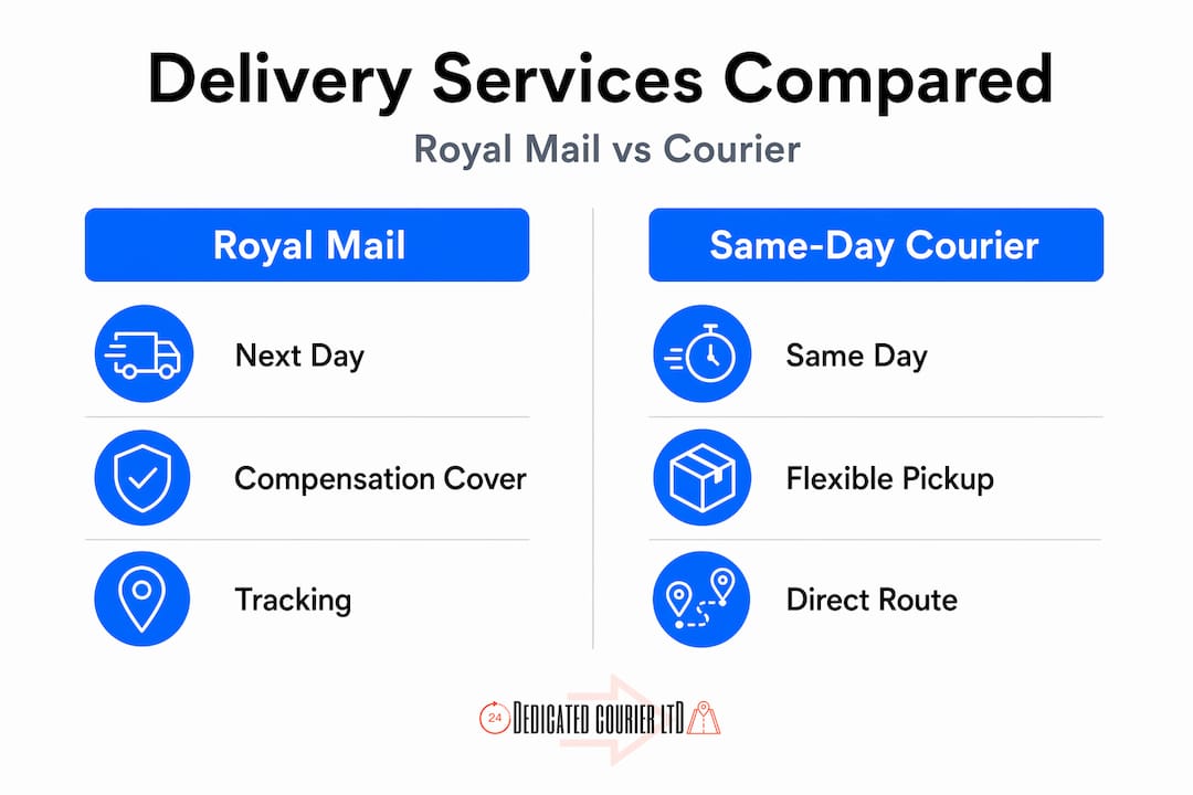 Side-by-side infographic of mail and courier features