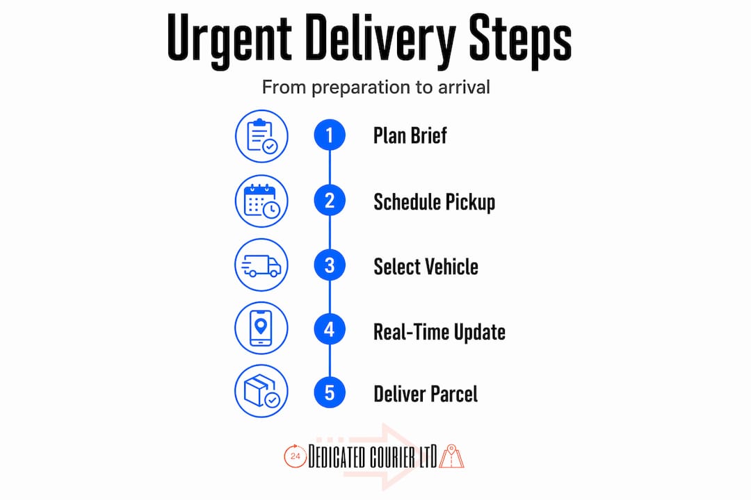 Infographic illustrating urgent delivery process steps