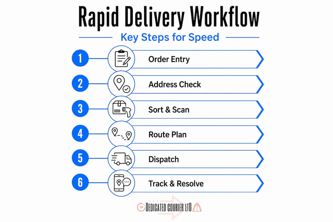 Infographic showing steps for rapid parcel delivery workflow
