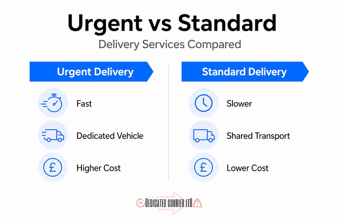 Infographic comparing urgent and standard delivery features