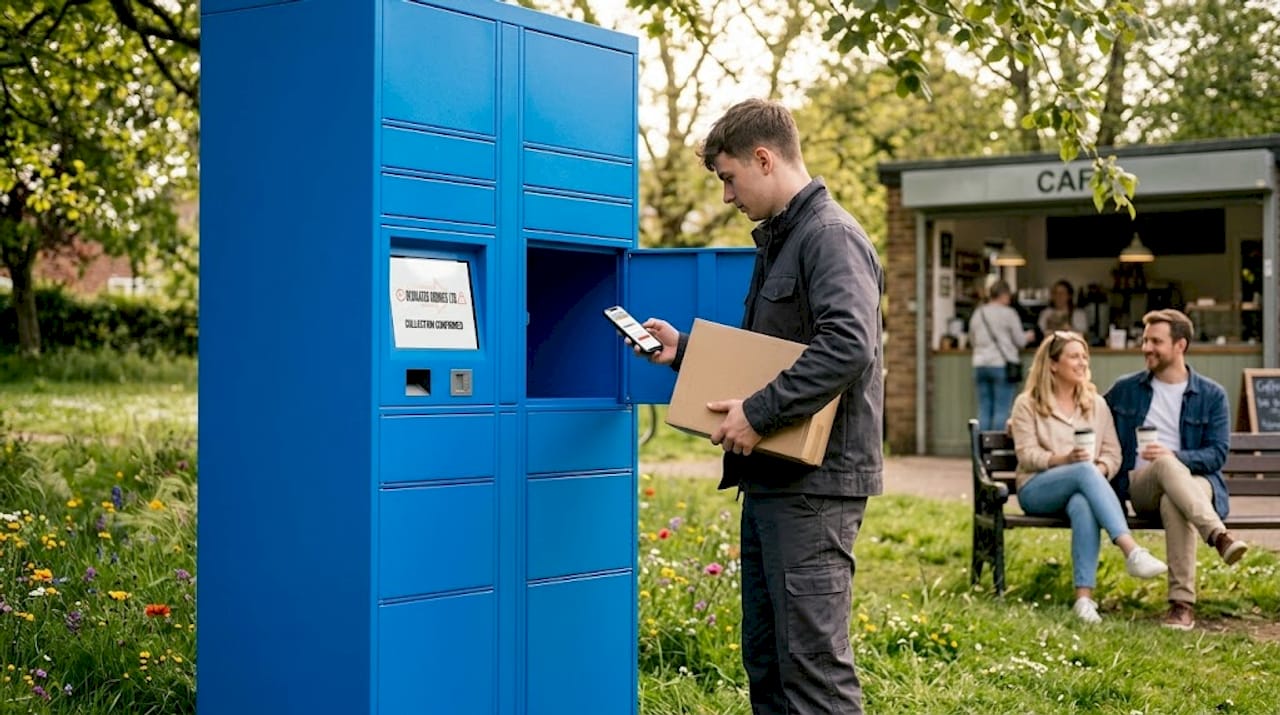 Man collecting parcel from city locker