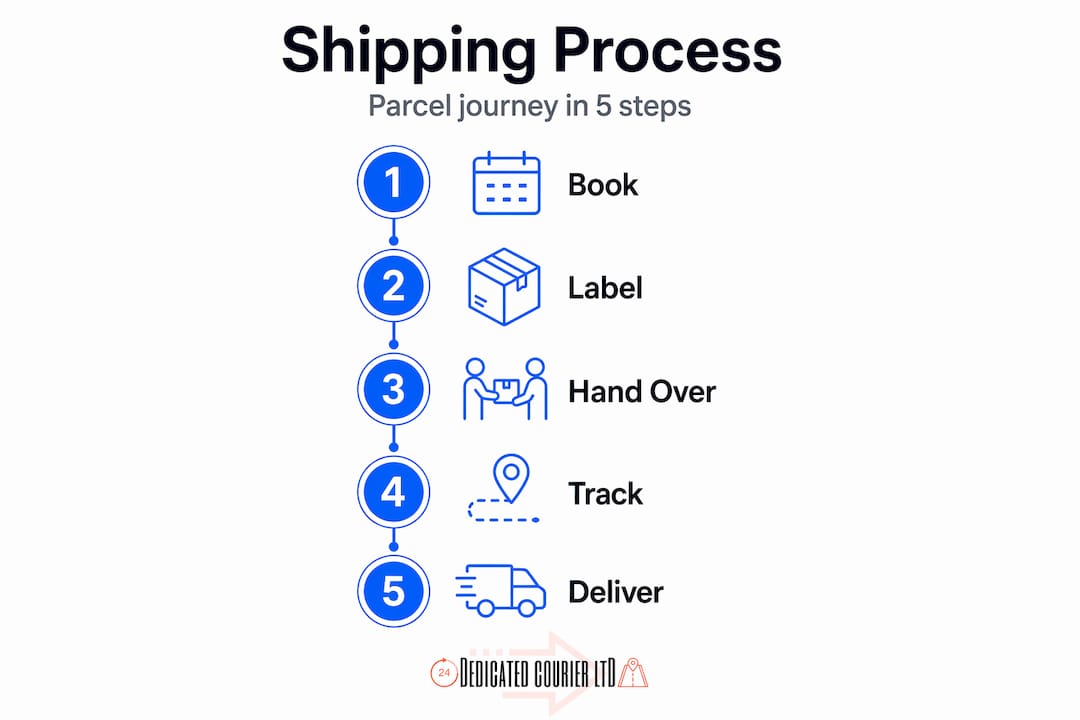 Infographic showing parcel shipping process steps