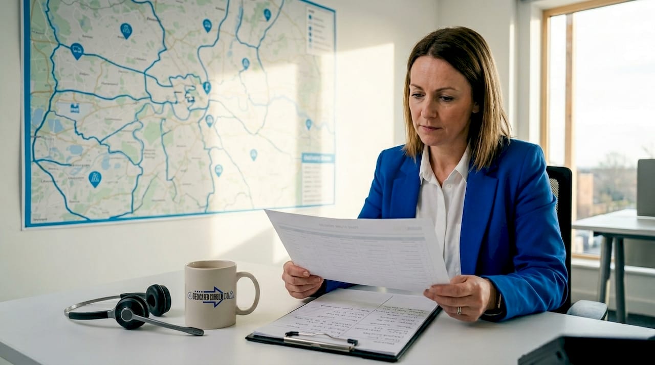 Dispatch manager reviewing delivery routes in office