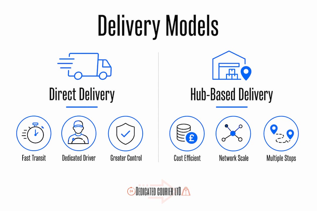 Infographic comparing direct and hub-based delivery