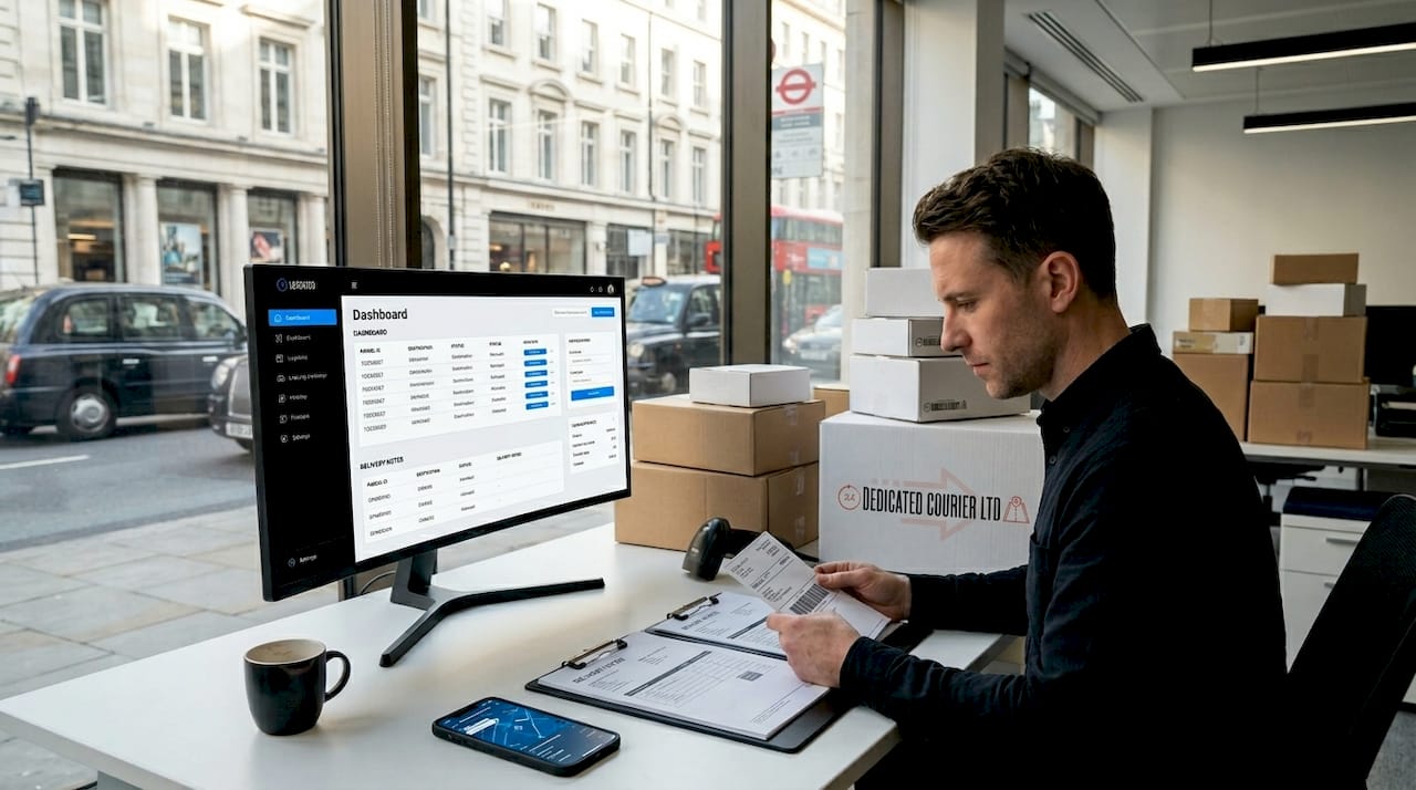 Logistics coordinator reviewing parcel shipping