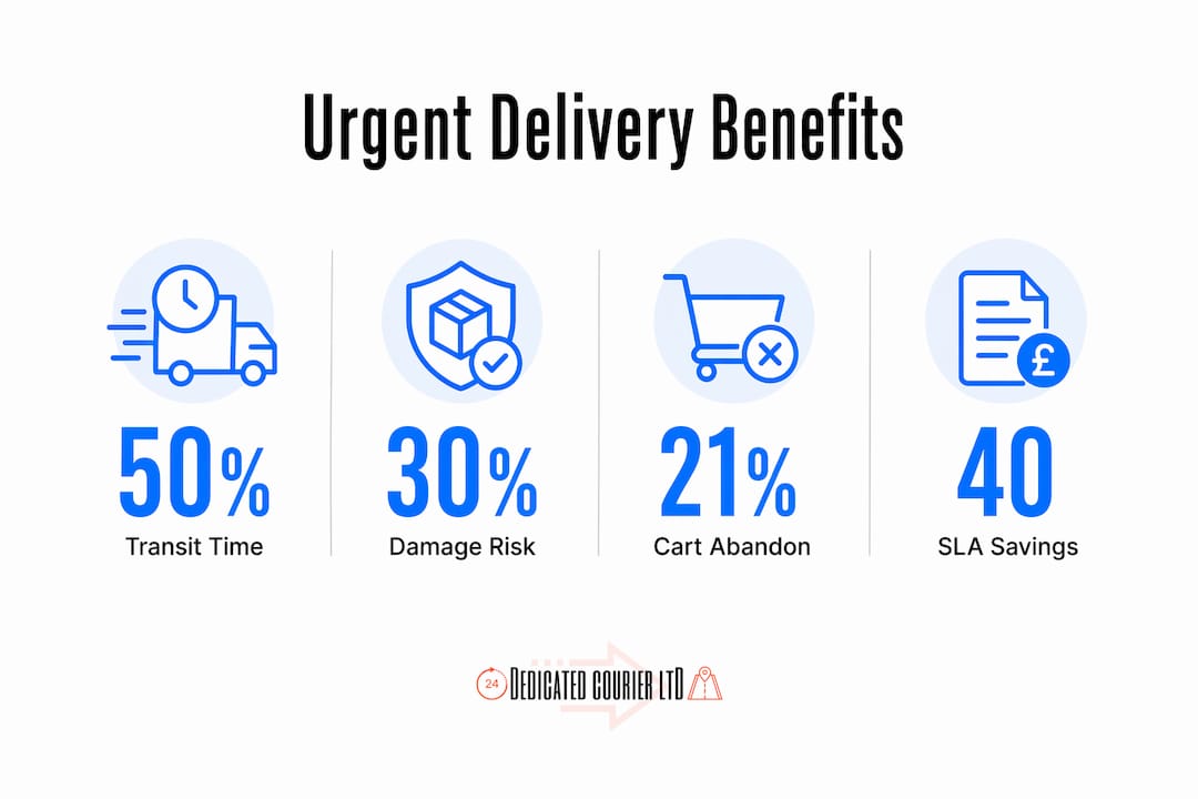 Infographic showing urgent delivery benefits statistics