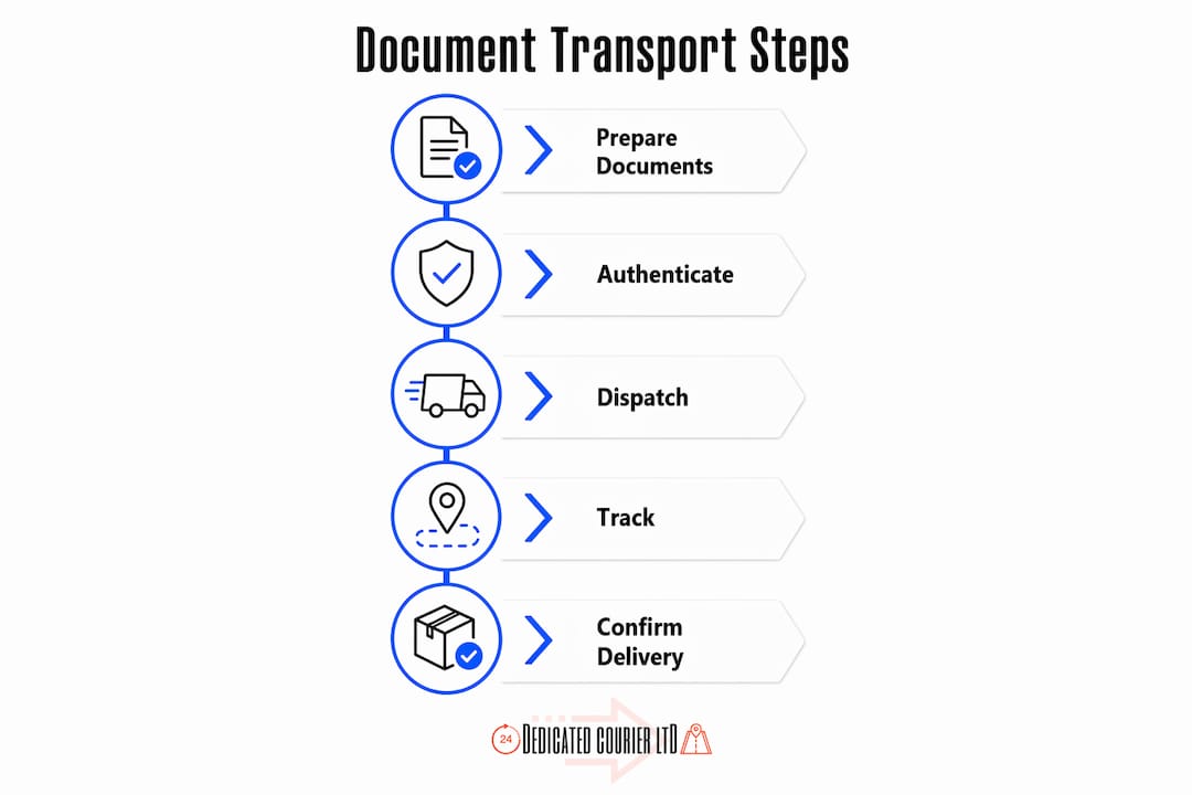 Infographic showing step-by-step document transport process