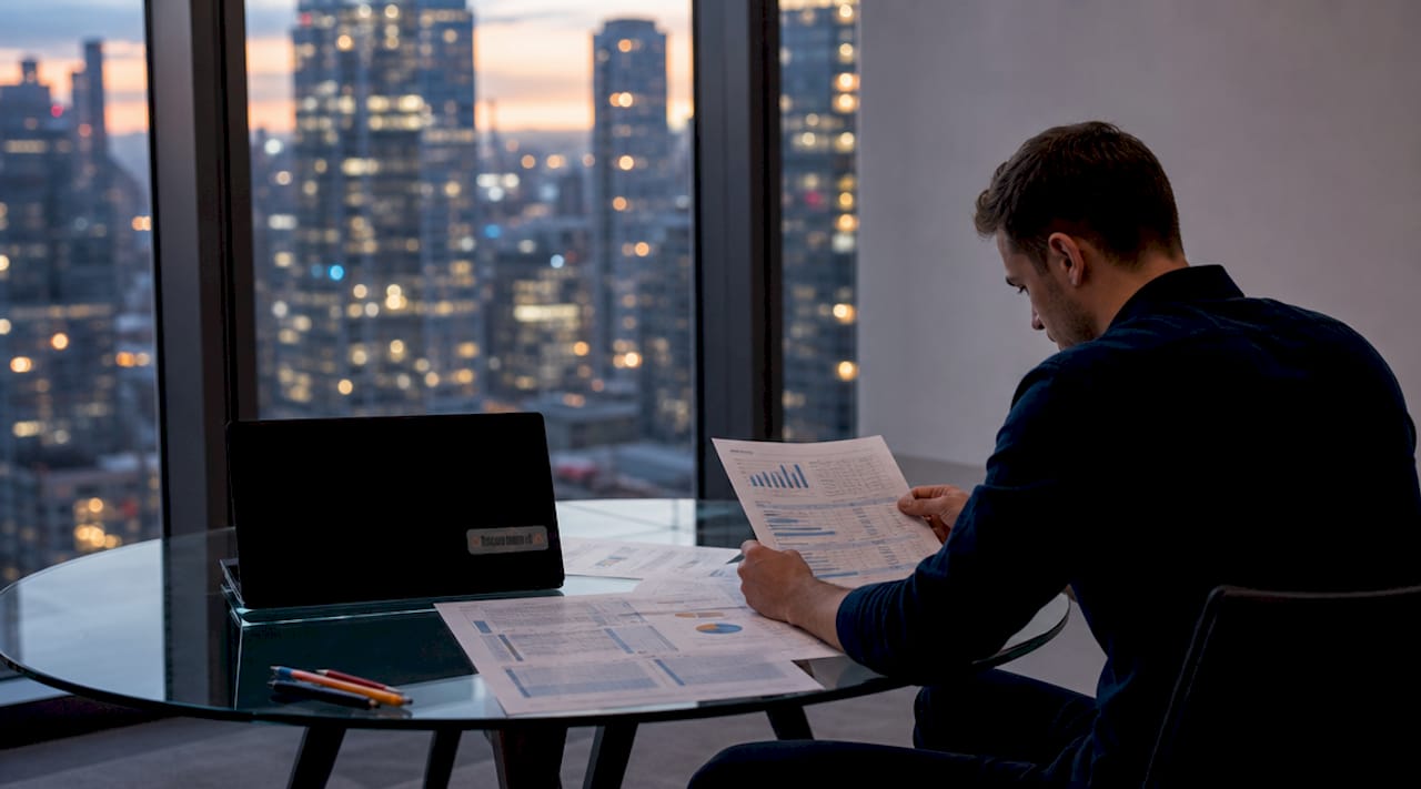 Hands on financial reports analyzing delivery costs