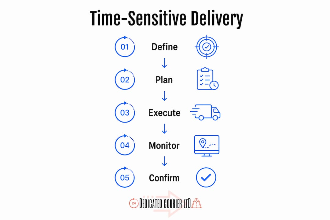 Infographic illustrating five steps in time-sensitive delivery