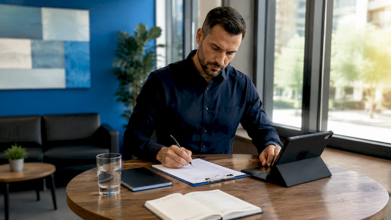 Logistics manager preparing urgent delivery documents