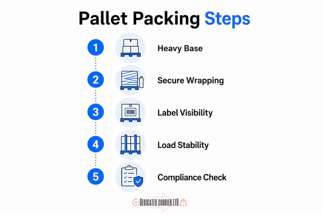 Infographic listing pallet packing steps clearly