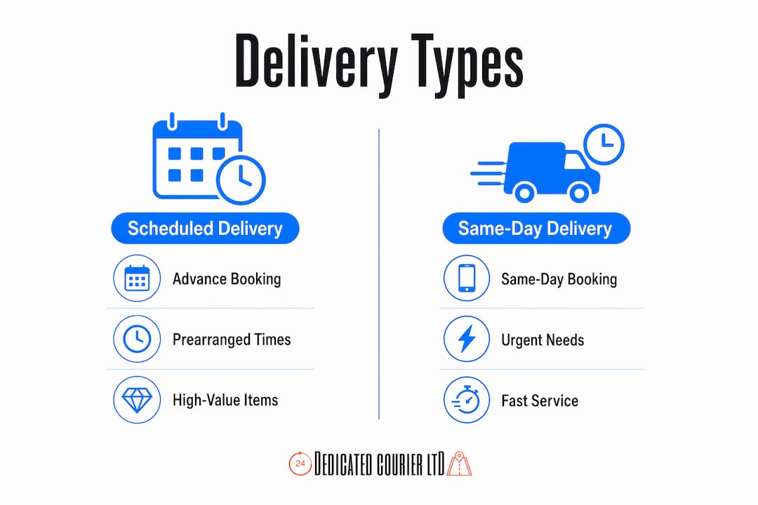Infographic contrasting scheduled and same-day delivery