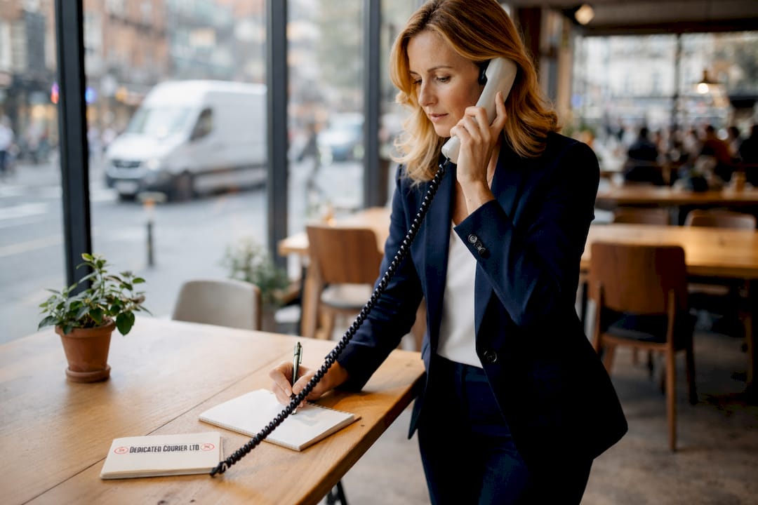 Woman calling local courier office in Nottingham