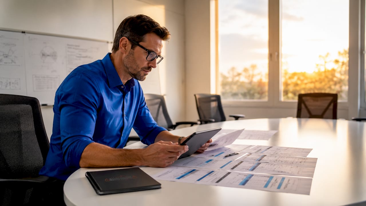 Logistics manager monitoring urgent delivery maps